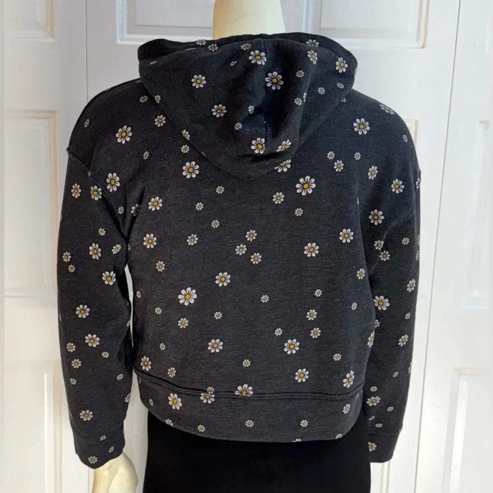 Old Navy Cropped Hoodie - Girls Large 10-12 - Daisy Print Fleece Sweatshirt EUC